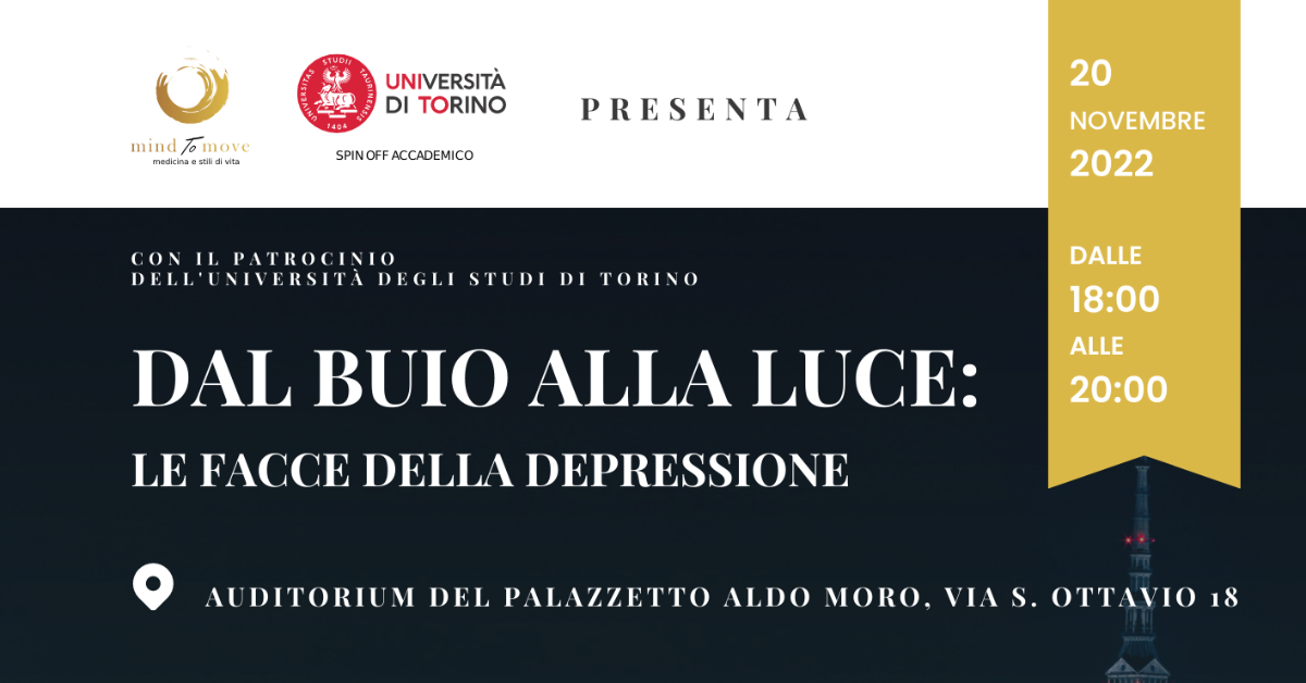 Locandina ufficiale dell'evento "Dal buio alla luce: le facce della depressione"